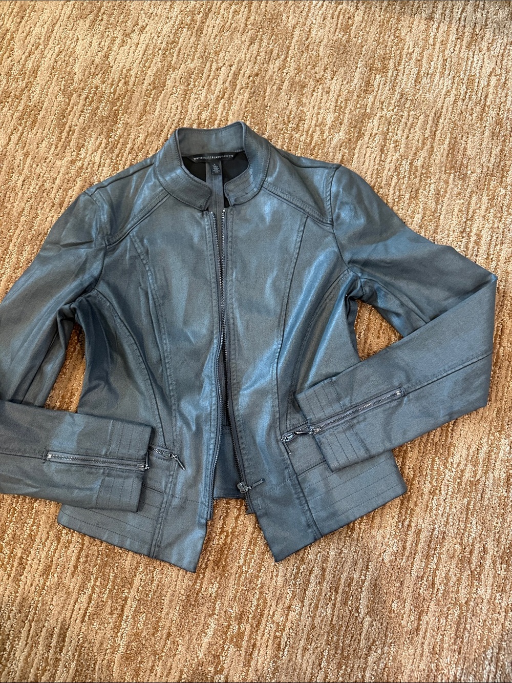 Women’s Black Faux Leather Zip Front Jacket